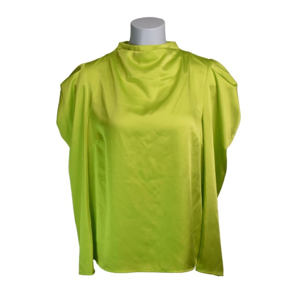 Future Collective Puff Sleeve Mock Neck Blouse Lime Green Womens Small